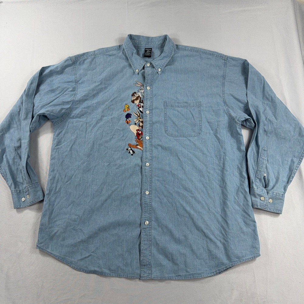 Warner Bros Studio Store Looney Tunes Denim Shirt Embroidered 1996 Mens XXL